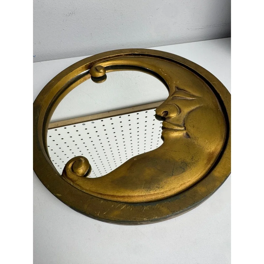 Vtg 90s Celestial Crescent Moon Face Mirror Taiwan Whimsigoth Gothic Witchy 9.5